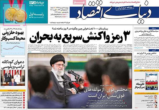 تصاویر صفحه نخست روزنامه‌های امروز پنج‌شنبه ۱۷ بهمن ۱۳۹۸